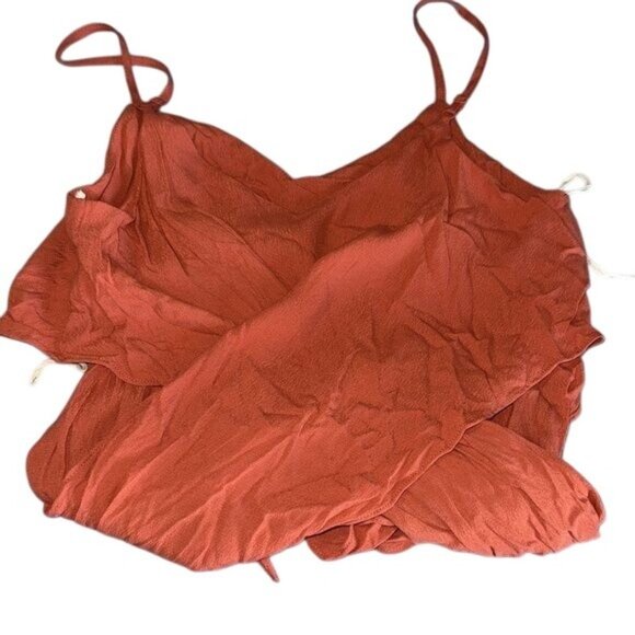 Mustard Seed Orange Crinkled Jumpsuit Rayon & Viscose Fabric Adjustable Straps S - Picture 2 of 5